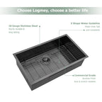 Logmey 30'' Kitchen Sink - Undermount Single Bowl - Gunmetal Black Stainless Steel