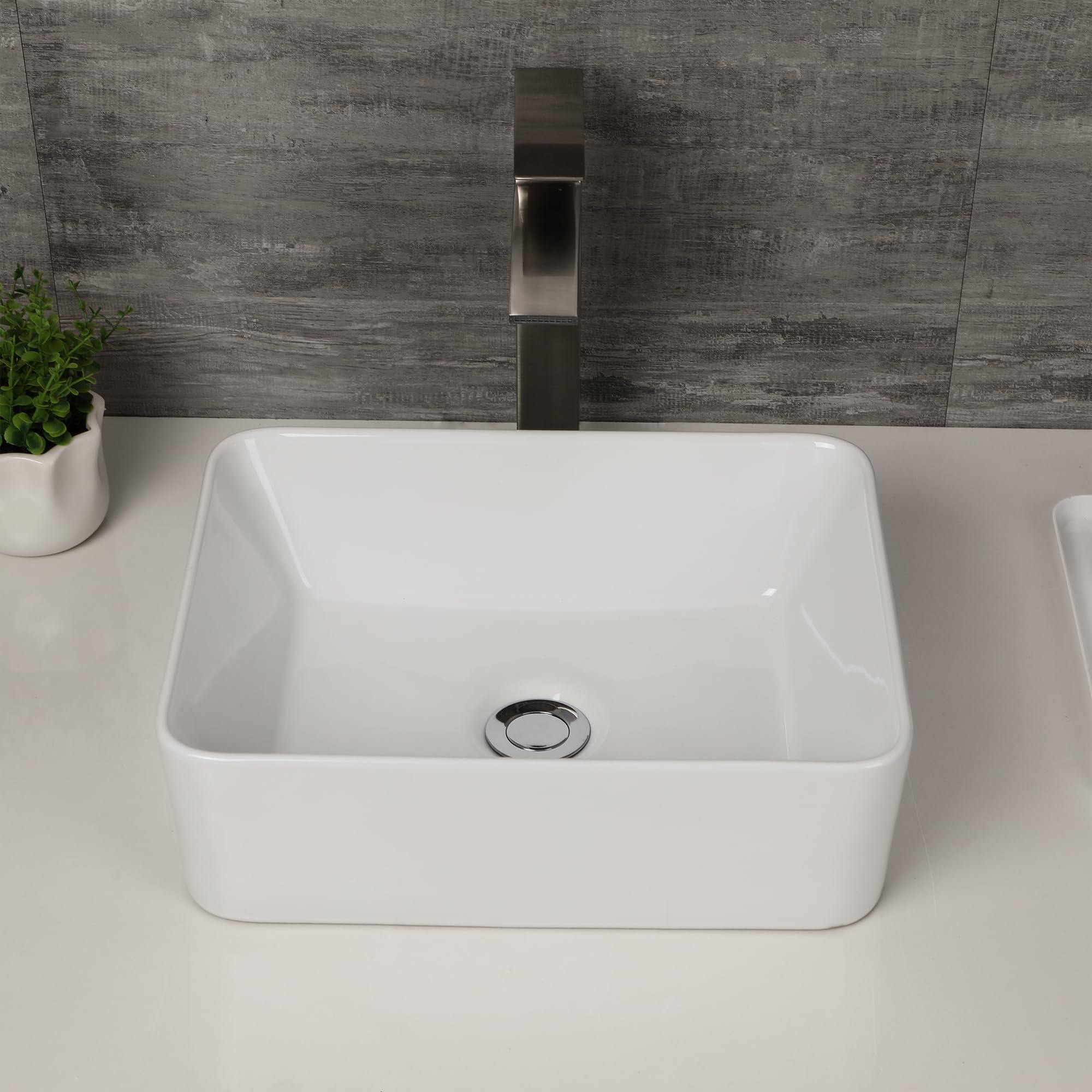 Logmey 16x12 Inch White Above Counter Porcelain Ceramic Bathroom Vessel Sink