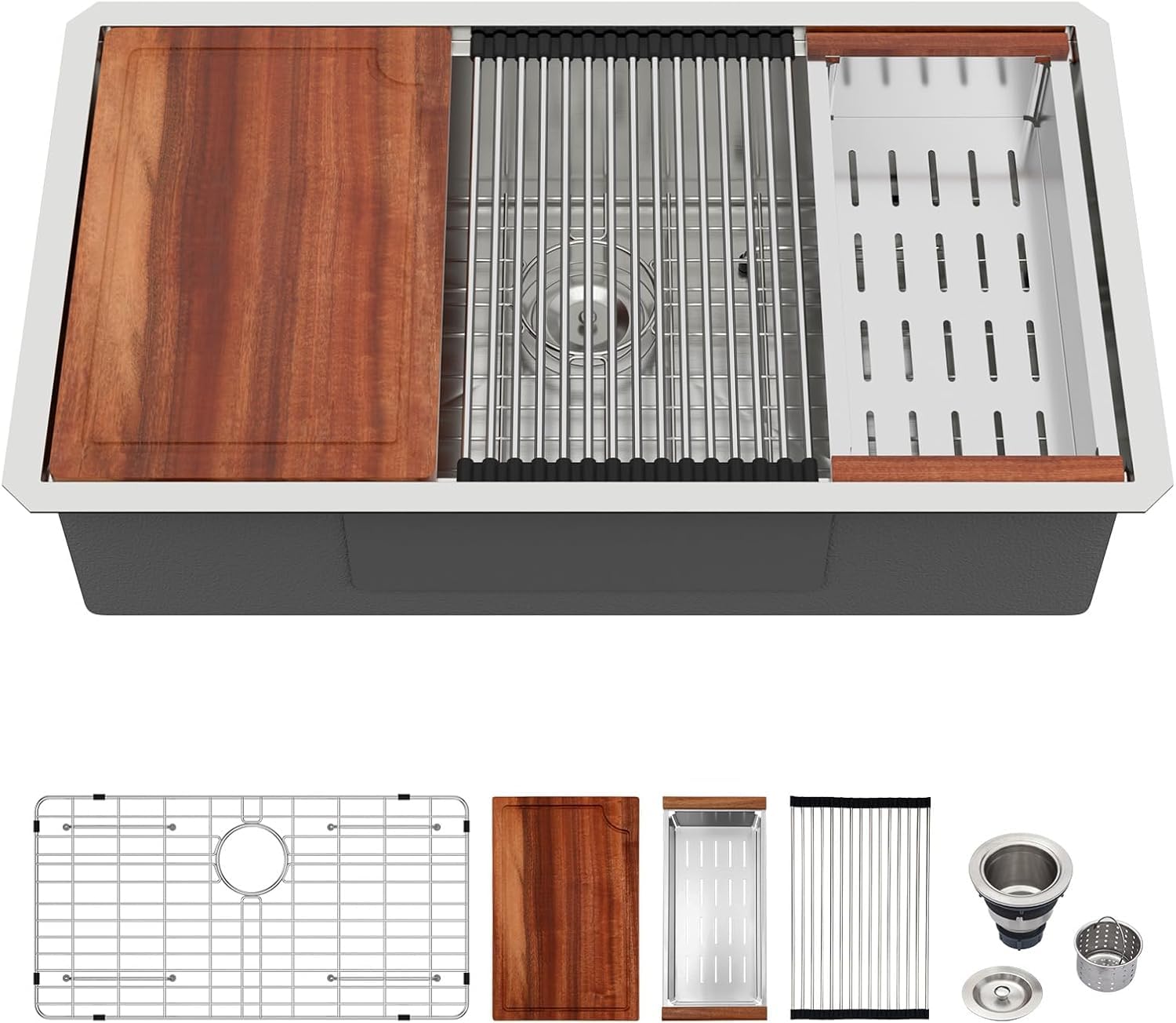 Logmey 30 Inch Undermount Kitchen Sink Workstation
