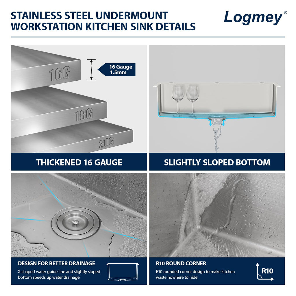 Logmey 30'' Kitchen Sink - Drop-In Single Bowl with Faucet & Cup Washer - Silver Stainless Steel