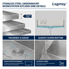 Logmey 30'' Kitchen Sink - Drop-In Single Bowl with Faucet & Cup Washer - Silver Stainless Steel
