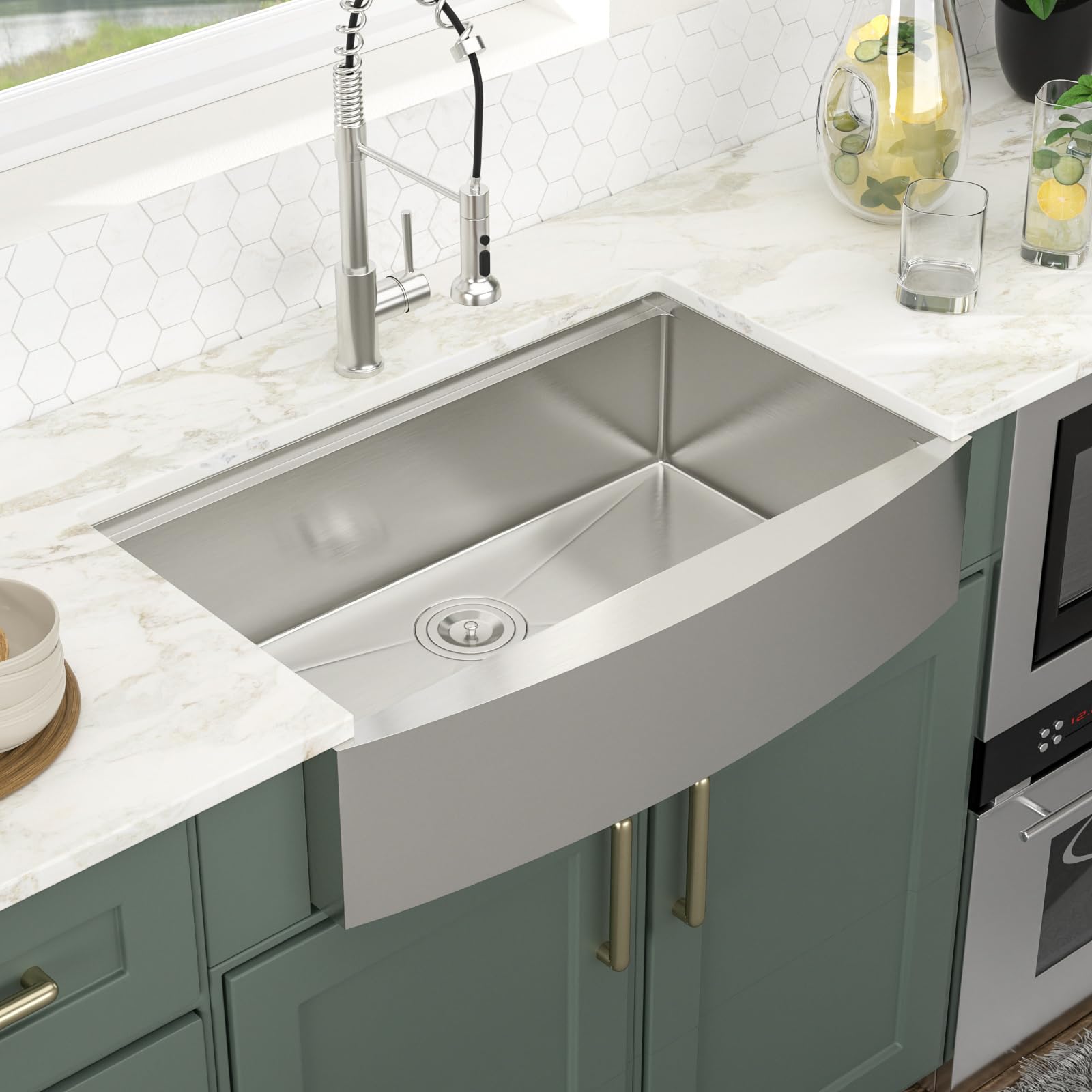 Logmey 36'' Workstation Farmhouse Sink - Apron Front Single Bowl - Silver Stainless Steel