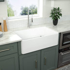 Logmey 30'' Farmhouse Sink - Apron Front Single Bowl - White Fireclay Ceramic