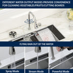 Logmey 33'' Waterfall Kitchen Sink - Undermount Single Bowl with Pull-out Faucet & Control Knob - Silver Stainless Steel