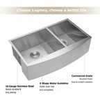 Logmey 36''x 20'' Apron Front Farmhouse Double Bowl Kitchen Sink