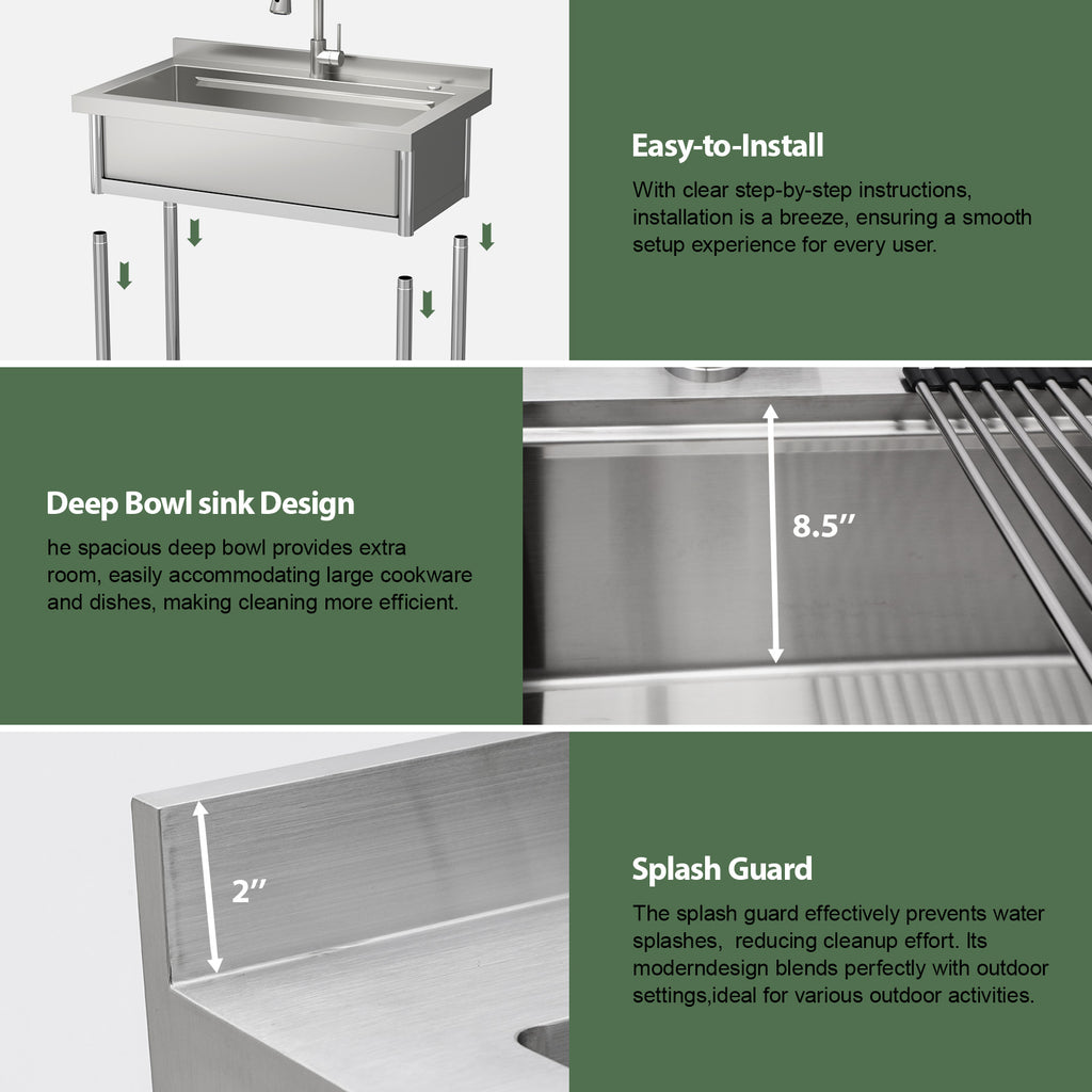 Logmey 36'' x 21'' Freestanding Stainless Steel Single Bowl Utility Sink