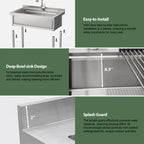 Logmey 36'' x 21'' Freestanding Stainless Steel Single Bowl Utility Sink