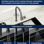 Logmey 33'' Double Step Waterfall Workstation Sink - Undermount Single Bowl with Faucet - Gunmetal Black  Stainless Steel
