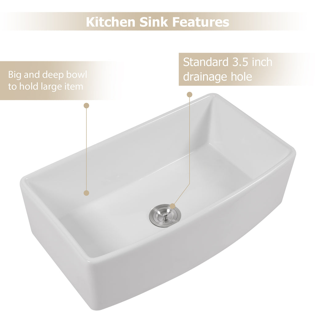 Logmey 33"  x 19"  Single Basin Farmhouse Apron Kitchen Sink White Ceramic