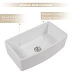 Logmey 33"  x 19"  Single Basin Farmhouse Apron Kitchen Sink White Ceramic
