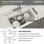 Logmey 31 Inch White Fireclay Drop-In Kitchen Sink