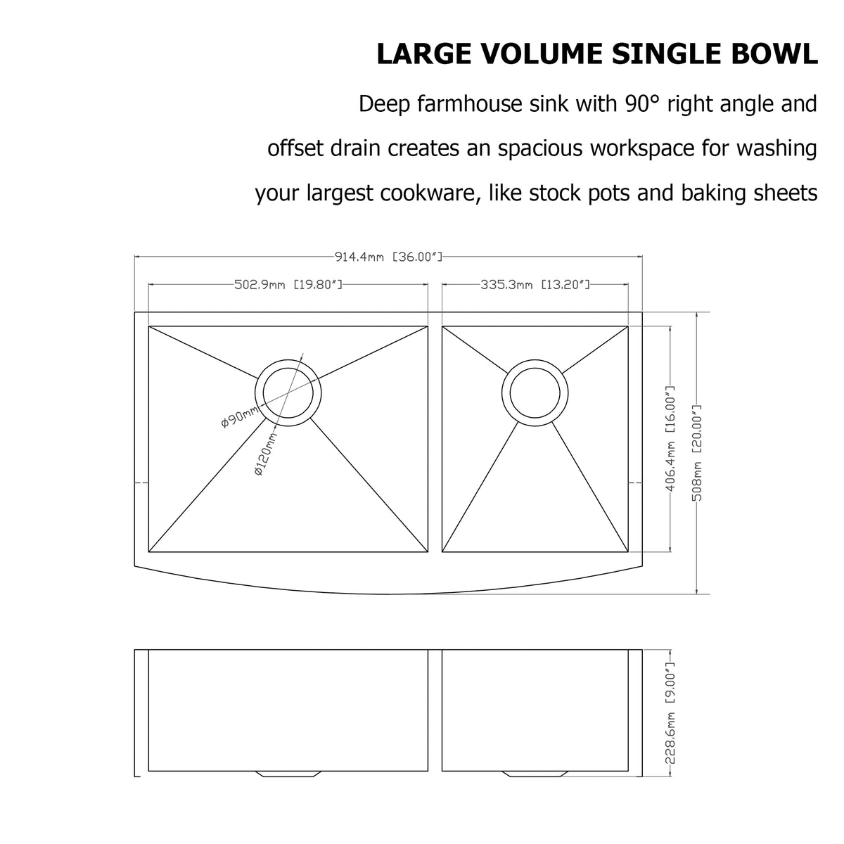 Logmey 36''x 20'' Apron Front Farmhouse Double Bowl Kitchen Sink