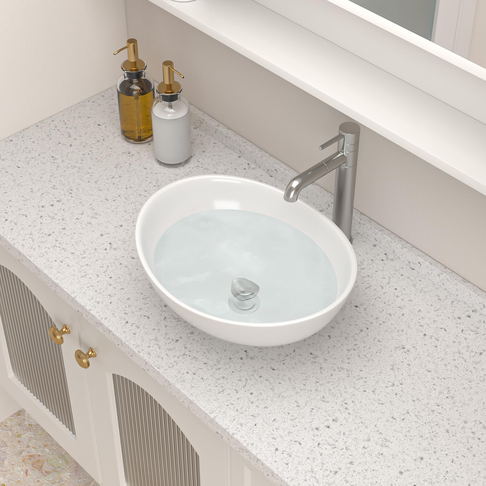 Logmey 16x13 inch Modern Above Counter White Porcelain Ceramic Bathroom Vessel Sink