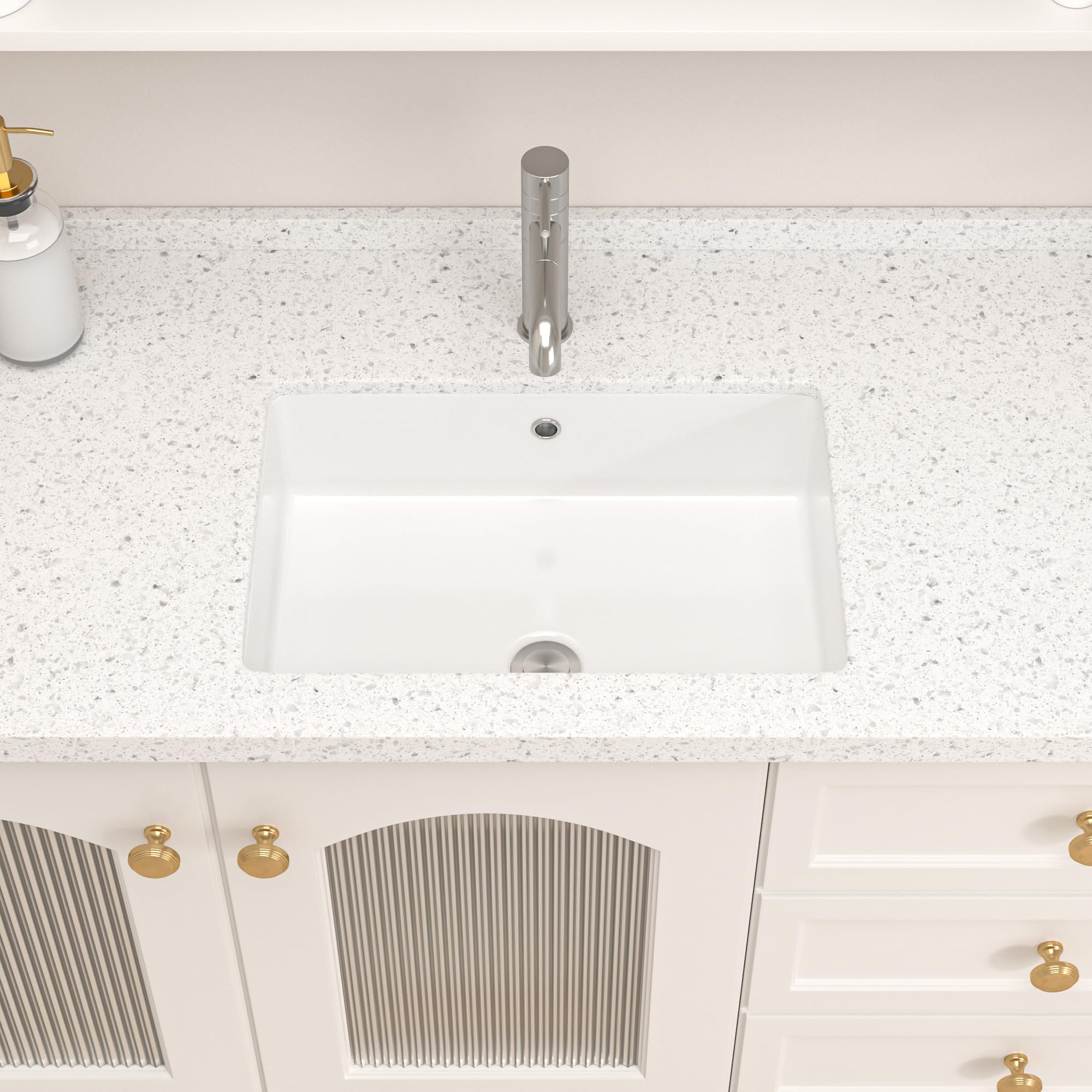 Logmey 18 x12 Inch Undermount Pure White Porcelain Ceramic Bathroom Vessel Sink