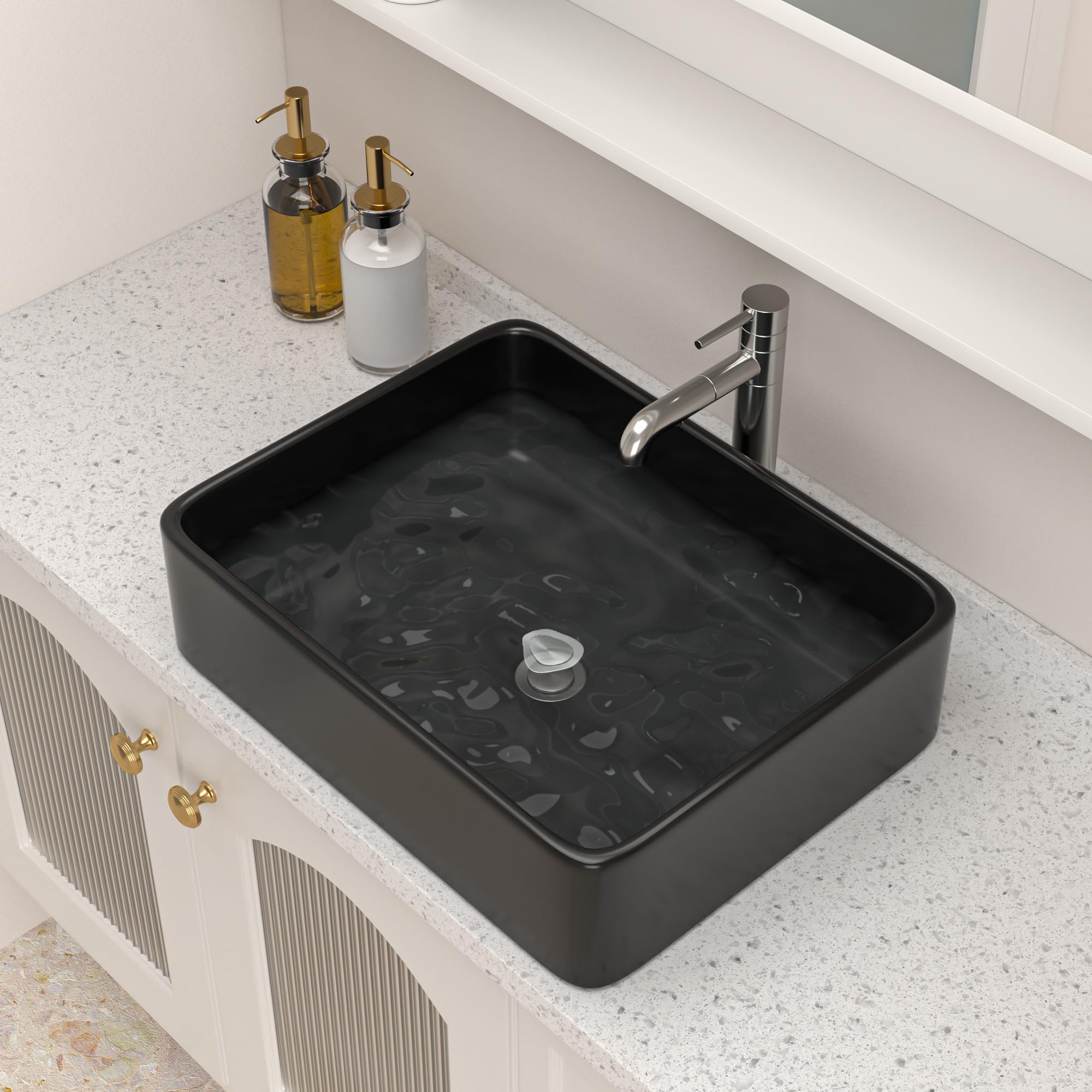 Logmey 19x15 Inch Black Sink Bowl Above Counter Ceramic Porcelain Bathroom Vessel Sink