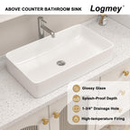 Logmey 24''x14'' Bathroom Sink - Rectangular Above Counter Vessel Single Bowl - White Porcelain Ceramic