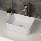 Logmey 16''x12'' Bathroom Sink - Above Counter Rectangular Vessel Single Bowl - White Porcelain Ceramic
