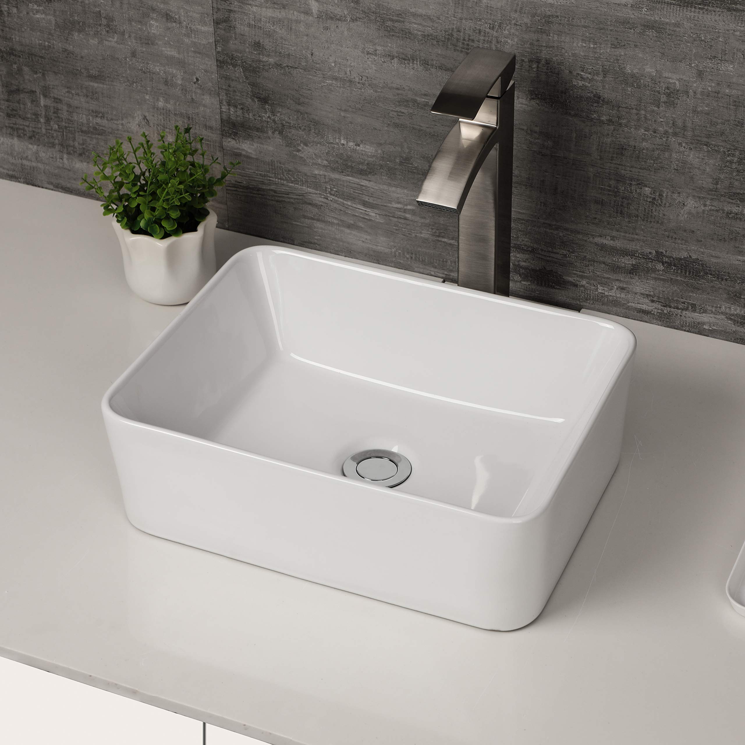 Logmey 16x12 Inch White Above Counter Porcelain Ceramic Bathroom Vessel Sink