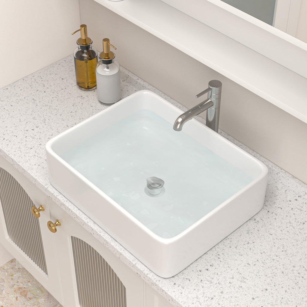 Logmey 19''x15'' Bathroom Sink - Rectangular Above Counter Vessel Single Bowl - White Porcelain Ceramic