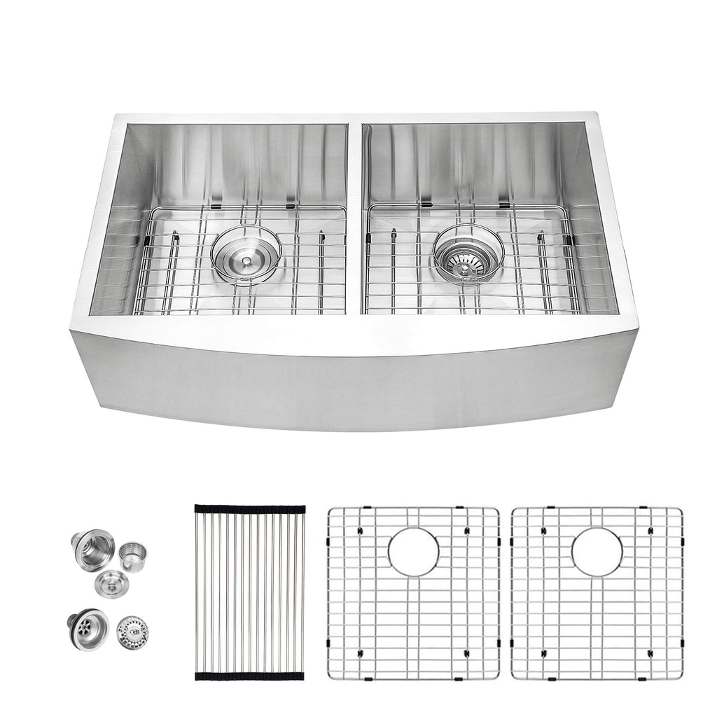 Logmey 36 In Farmhouse Apron Front Sink,50/50 Doub