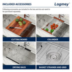 Logmey 33'' Workstation Kitchen Sink - Drop-In Single Bowl - Silver Stainless Steel