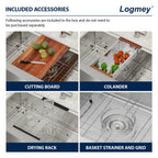 Logmey 30x21 Inch Apron Front Single Bowl Workstation Stainless Steel Farmhouse Sink