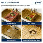 Logmey 33'' Kitchen Sink - Drop-In Single Bowl - Gold Stainless Steel