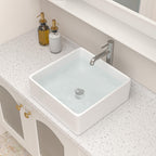 Logmey 15" x 15" Square Bathroom Vessel Sink - White Ceramic Above-Counter Vanity Art Basin