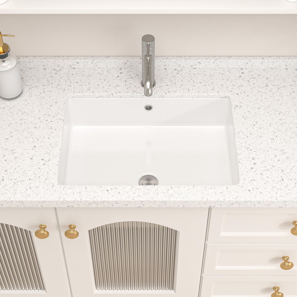 Logmey 20''x14'' Bathroom Sink - Undermount Rectangular Vessel Single Bowl - White Porcelain Ceramic