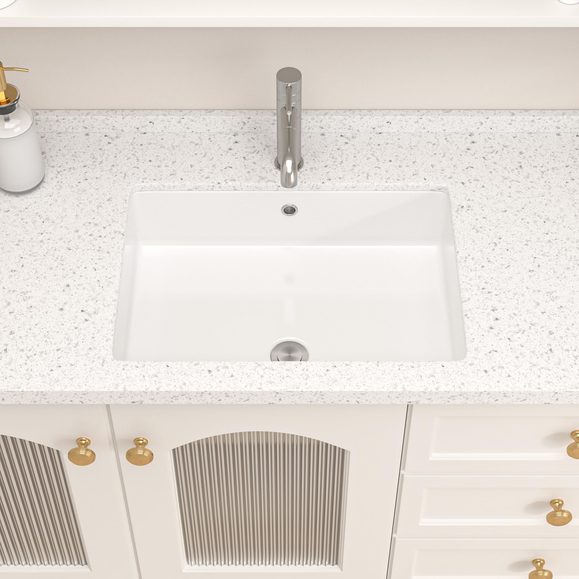 Logmey 20''x14'' Bathroom Sink - Undermount Rectangular Vessel Single Bowl - White Porcelain Ceramic