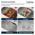 Logmey 30 In Undermount Kitchen Sink - 30x19 Inch Stainless Steel Undermount Kitchen Sinks 16 Gaguge Ledge Workstation Kitchen Sink Single Bowl Basin