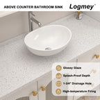 Logmey 16''x13'' Bathroom Sink - Above Counter Rectangular Vessel Single Bowl - White Porcelain Ceramic