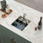 Logmey15x17 Inch Undermount Single Bowl Stainless Steel Bar Sink with Foldable Faucet and Cover