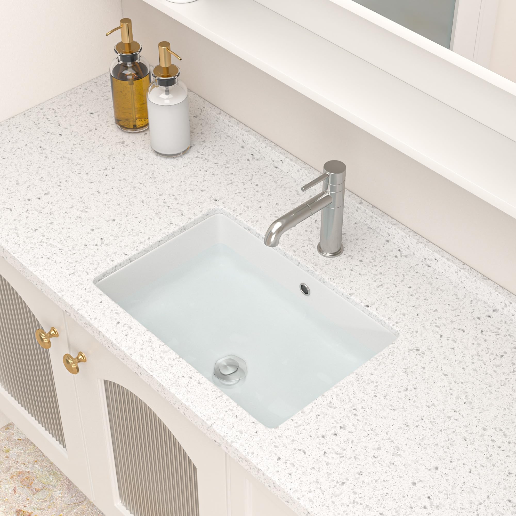 Logmey 18 x12 Inch Undermount Pure White Porcelain Ceramic Bathroom Vessel Sink