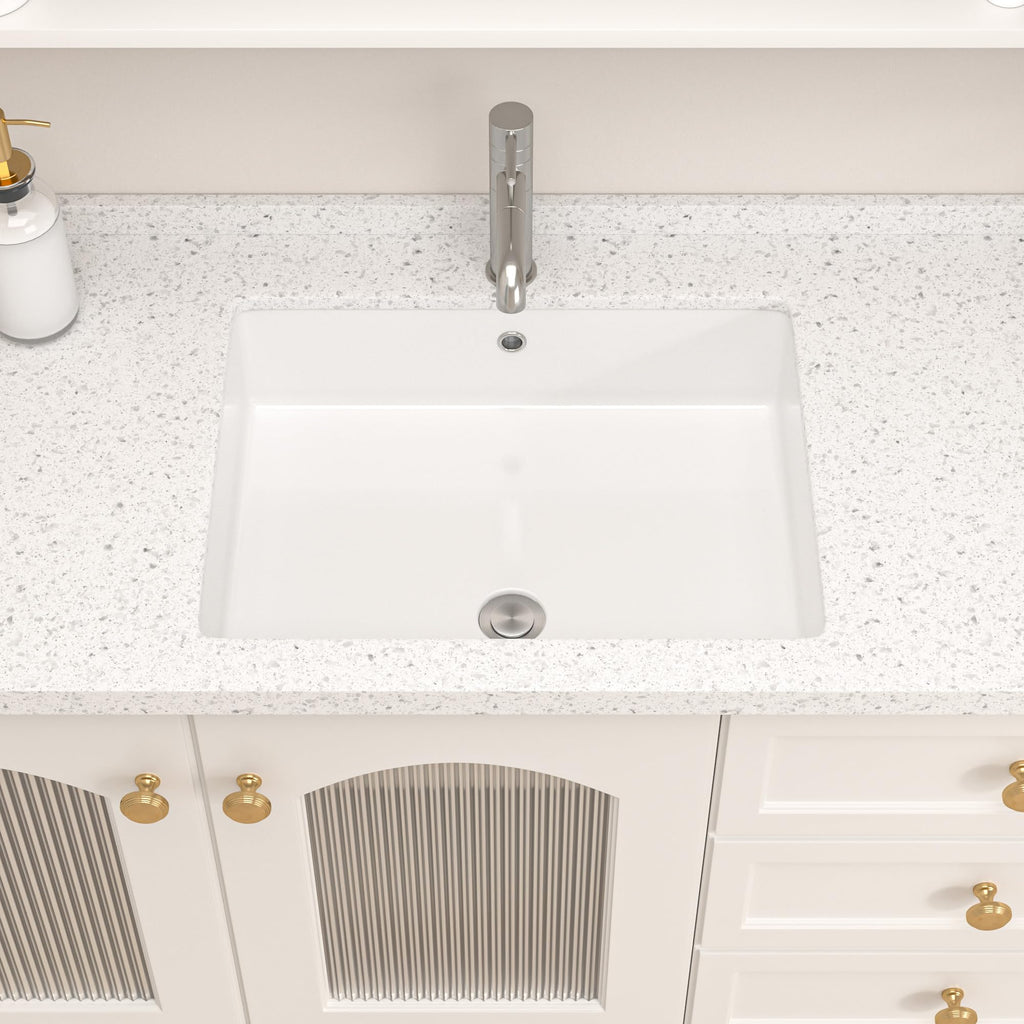 Logmey 20''x16'' Bathroom Sink - Undermount Rectangular Vessel Single Bowl - White Porcelain Ceramic