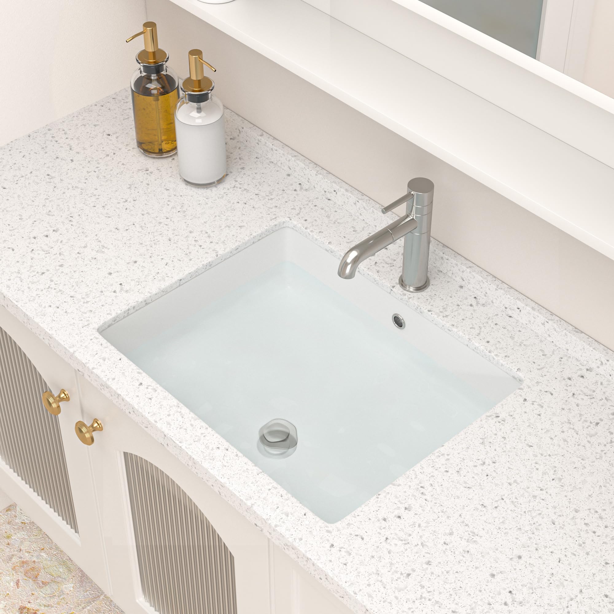 Logmey 20''x16'' Bathroom Sink - Undermount Rectangular Vessel Single Bowl - White Porcelain Ceramic