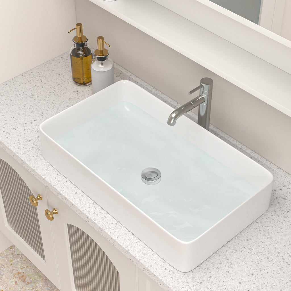 Logmey 24''x14'' Bathroom Sink - Rectangular Above Counter Vessel Single Bowl - White Porcelain Ceramic