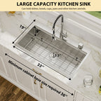 Logmey 33'' Workstation Kitchen Sink - Drop-In Single Bowl - Silver Stainless Steel