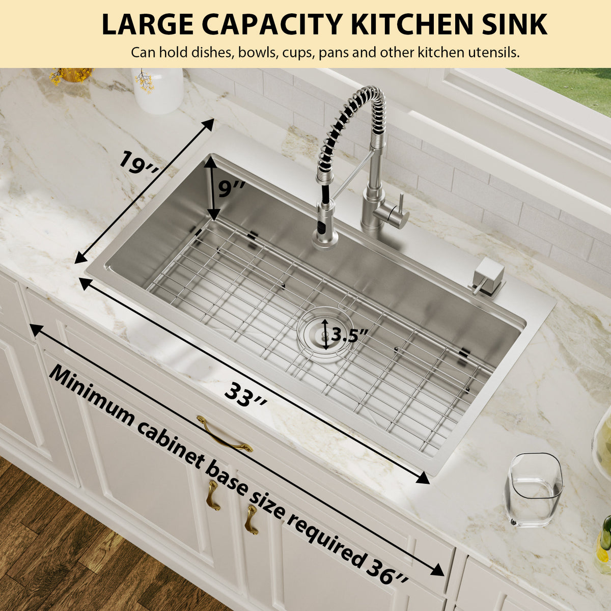 Logmey 33'' Workstation Kitchen Sink - Drop-In Single Bowl - Silver Stainless Steel