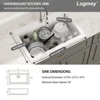 Logmey 33x22 Heavy Duty Glossy White Ceramic Drop-In Culinary Workstation Sink Combo