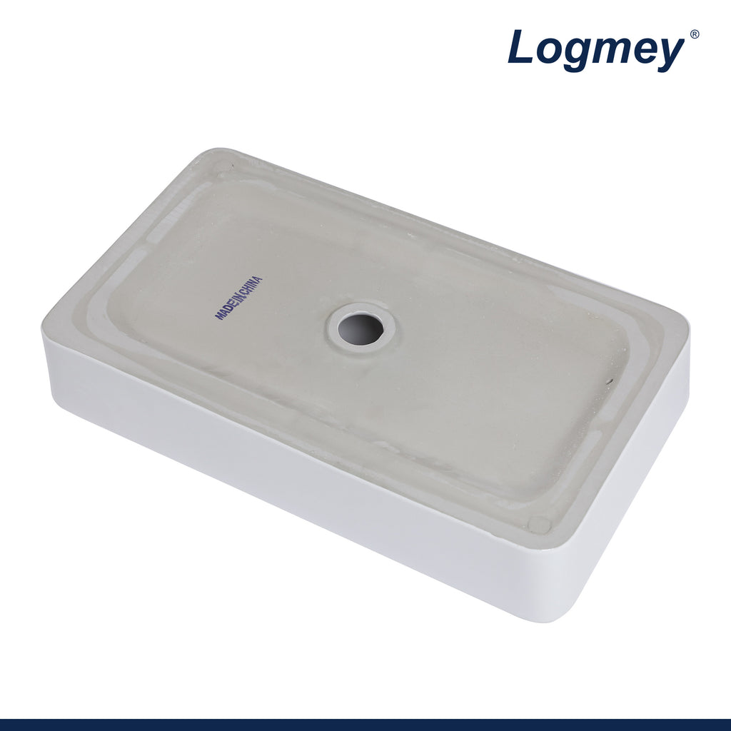 Logmey 24'' x 14''Rectangular Bathroom Vessel Sink - White Ceramic Above-Counter Vanity Art Basin