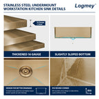 Logmey 36'' x 19'' Undermount Workstation Kitchen Sink
