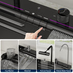 Logmey 30 Inch Drop In Smart Waterfall Kitchen Sink with Digital Temperature Display Brushed Black Topmount Workstation Sink with Flying Rain Faucet