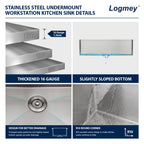 Logmey 36'' Undermount Workstation Kitchen Sink