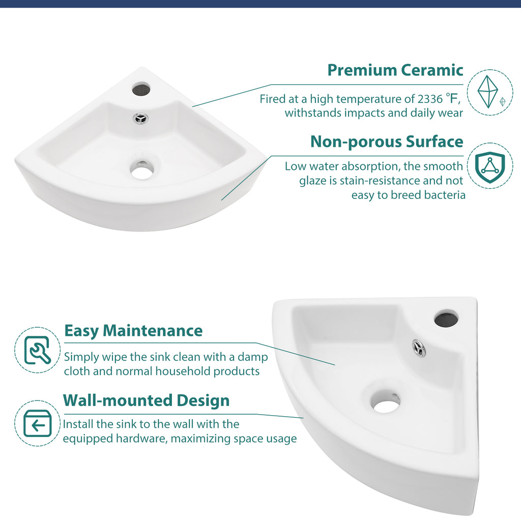Logmey 18x13 Compact Triangular Floating Wall Mount Bathroom Sink