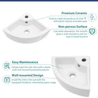 Logmey 18x13 Compact Triangular Floating Wall Mount Bathroom Sink