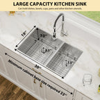 Logmey 30x19 Seamless Undermount 60/40 Double Bowl Kitchen Sink Combo