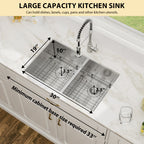 Logmey 30x19 Seamless Undermount 50/50 Double Basin Kitchen Sink Combo