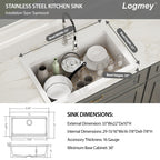 Logmey 33x22 Heavy Duty Glossy White Ceramic Drop-In Culinary Workstation Kitchen Sink Combo