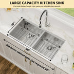 36'' x 19'' 16 Gauge Workstation Undermount 50/50 Double Bowl Low Divide Stainless Steel Kitchen Sink with with Colander, Cutting Board, Strainer and Dish-Drying Rack